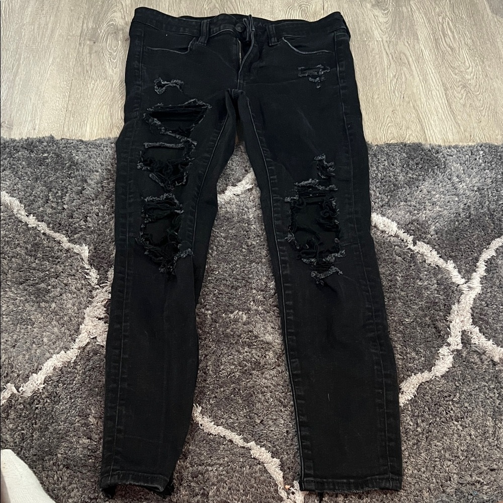 American Eagle Outfitters Black Distressed Skinny Jeans